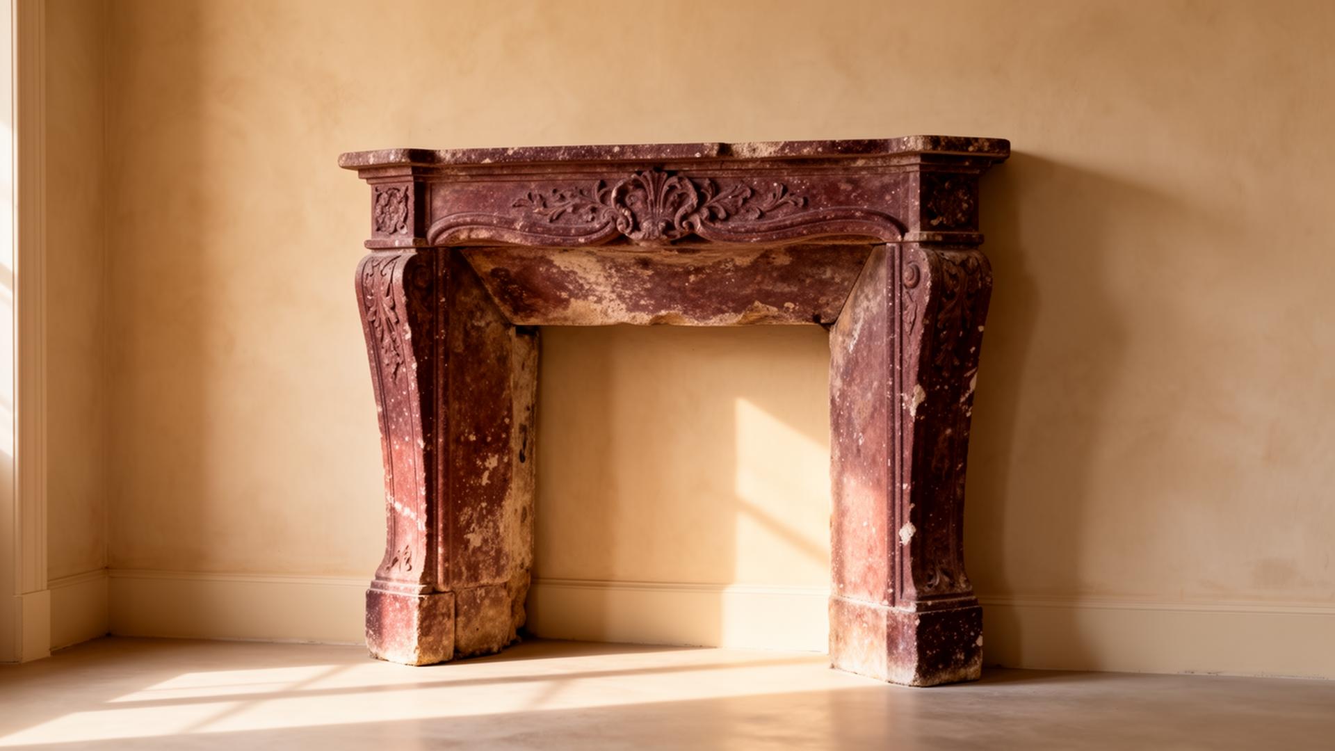 Burgundy limestone mantel