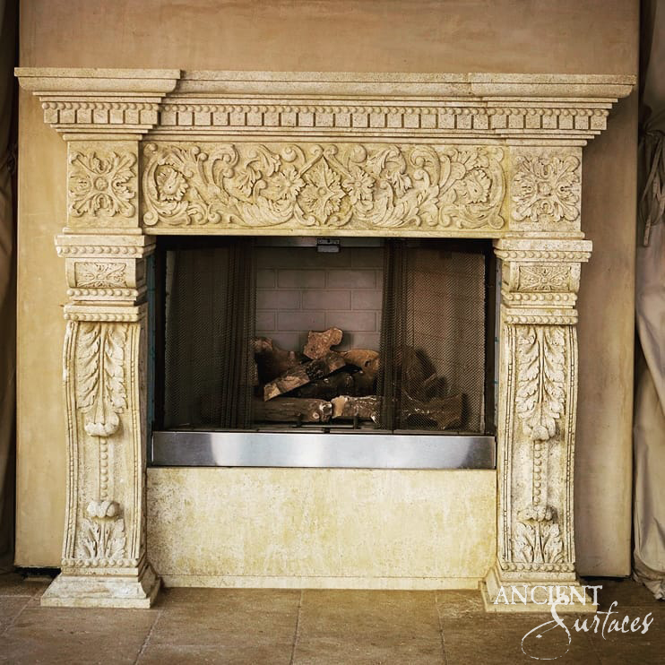 Deeply Carved Floral Frieze Mantel
