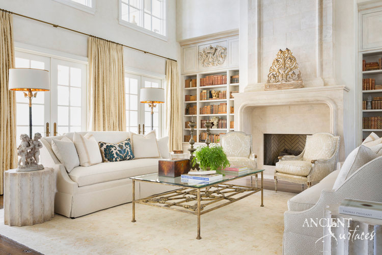 Rounded Overmantel Limestone Fireplace