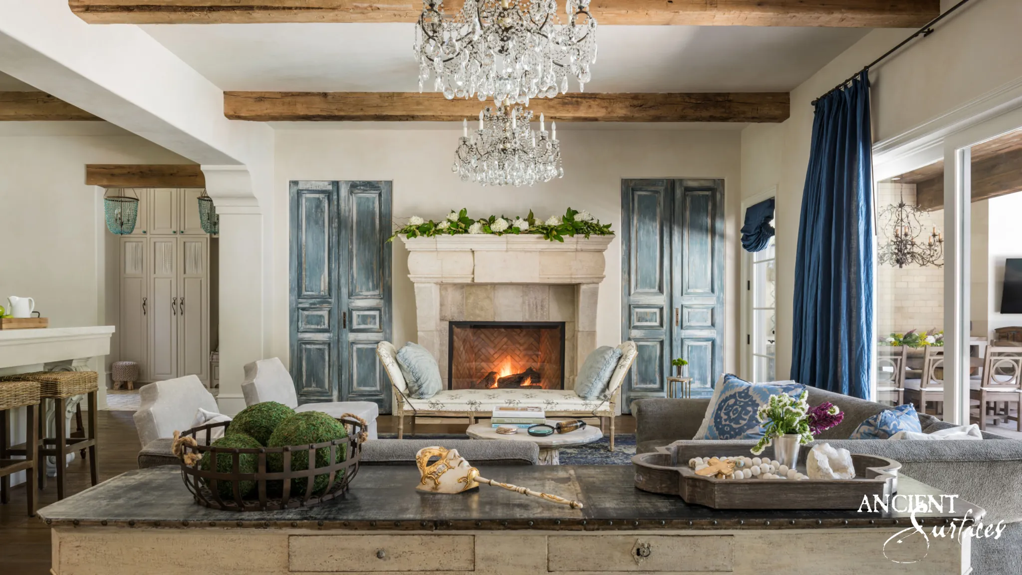 Wide Straight Shelf Limestone Mantel